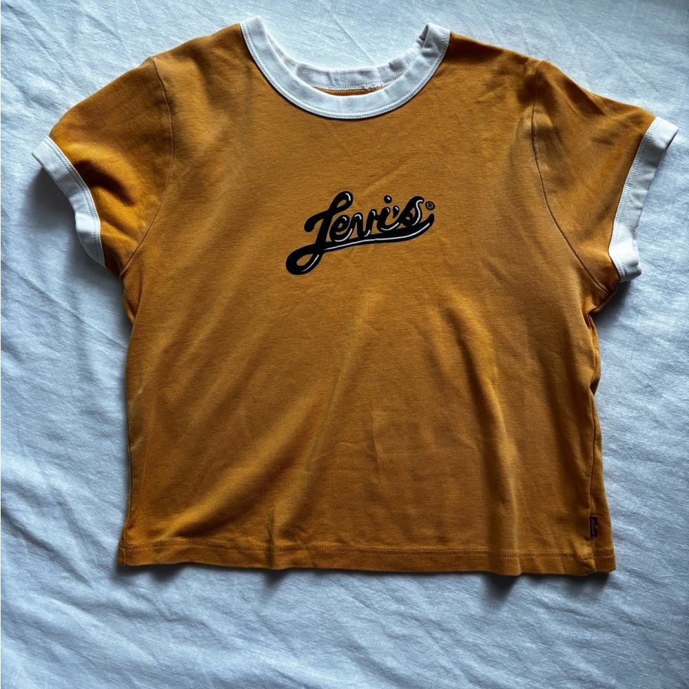 Levi's Yellow and White Short Sleeve Crop Top